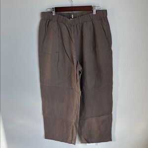 EILEEN FISHER 100% Organic Linen Wide Leg Pants Neutral Brown Medium M